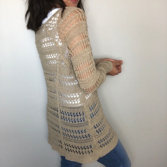 ⛔️SOLD⛔️Soft Surroundings Tan Open Knit Tunic Swea - Picture 3 of 8